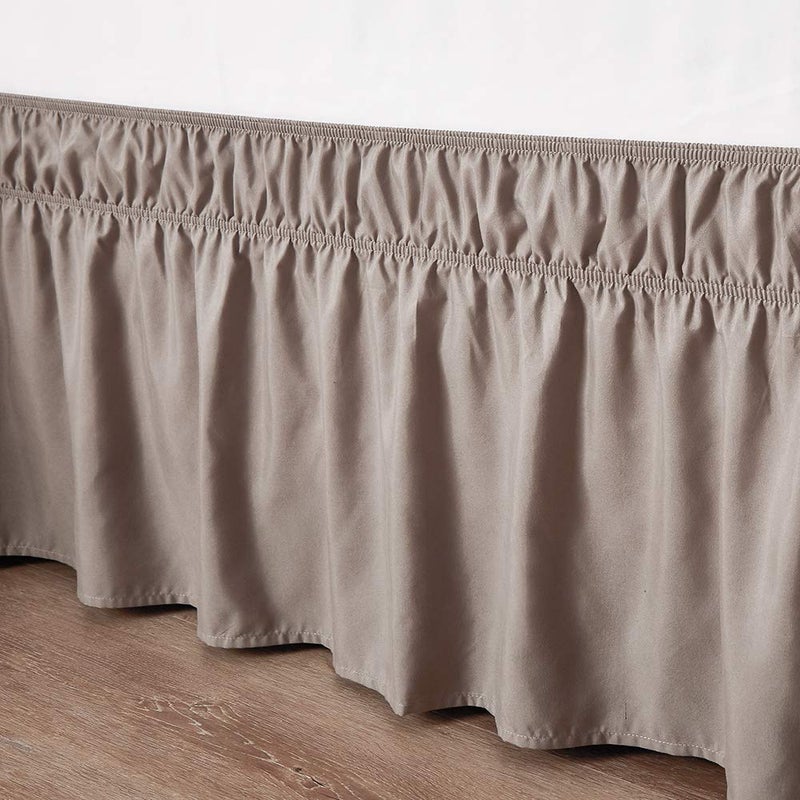 MEILA Wrap Around Bed Skirt Three Fabric Sides Elastic Dust Ruffled 16 Inch Tailored Drop,Easy to Install Fade Resistant-Taupe, Queen/King - Image 5
